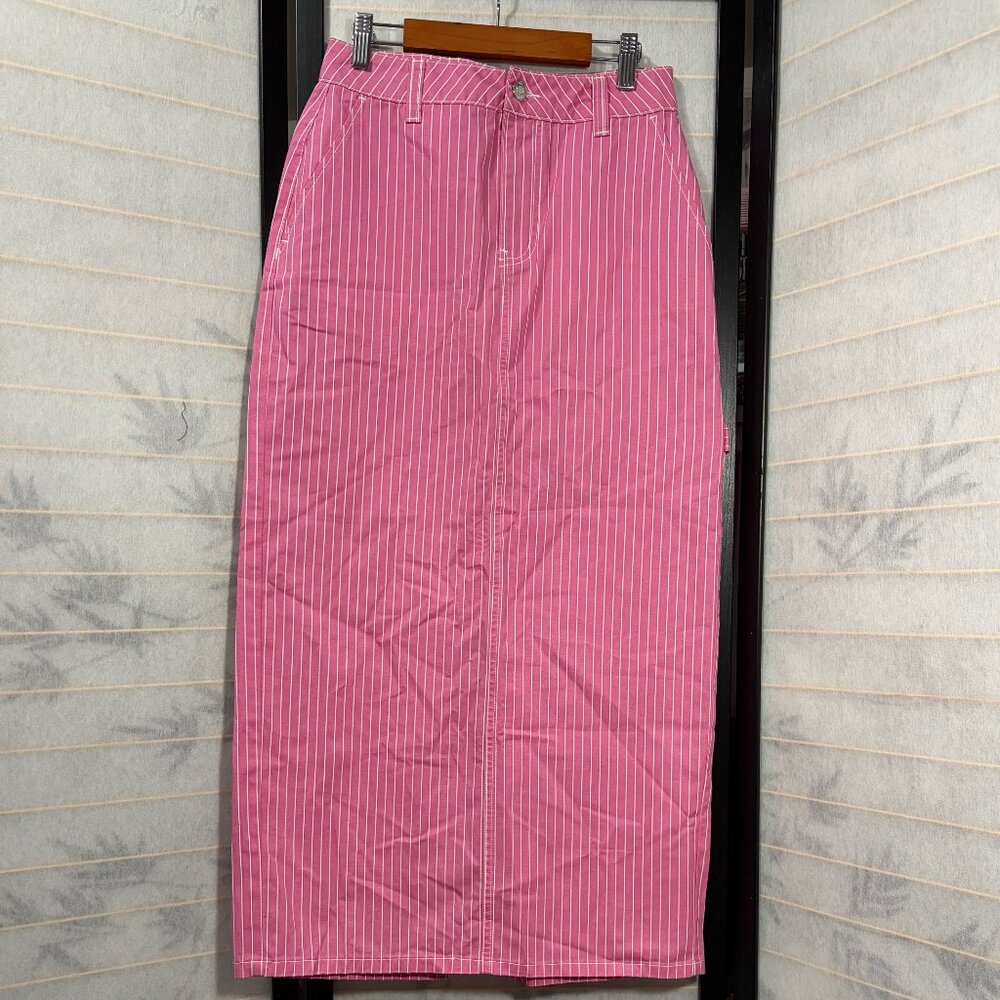 Vero Moda Cargo Maxi Skirt Pink White Stripe Utility Gorpcore Women's XS Skater - Picture 1 of 11